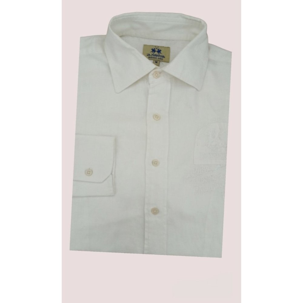 LA MARTINA Solid White Linen Long Sleeve Shirt Size M EC